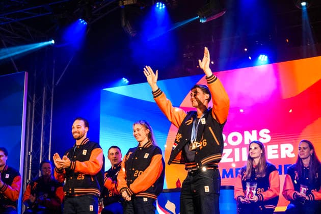 2026-02-26 - Tribute TeamNL Tribute TeamNL HEERENVEEN, NETHERLANDS - FEBRUARY 26: Kjeld Nuis, Merel Conijn, Jenning de Boo during the Tribute TeamNL Tribute TeamNL at the Oude Koenarkt on February 26, 2026 in Heerenveen, Netherlands Heerenveen Oude Koenarkt Netherlands Content not available for redistribution in The Netherlands directly or indirectly through any third parties. Copyright: xDouwexBijlsmax