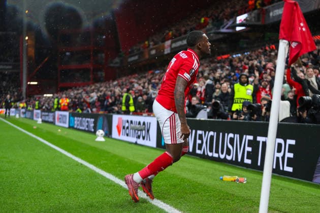 Nottingham Forest v Fenerbahce SK, UEFA Europa League Callum Hudson-Odoi Of Nottingham Forest scores a GOAL 1-2 and celebrates during the Nottingham Forest v Fenerbahce SK UEFA Europa League Play-Offs 2nd Leg match at the City Ground, West Bridgford, England on 26 February 2026 Credit: Lee Keuneke Every Second Media Editorial use only. All images are copyright Every Second Media Limited. No images may be reproduced without prior permission. Copyright: xIMAGO EveryxSecondxMediax ESM-1824-0040 LeexKeunekex xEveryxSecondxMediax