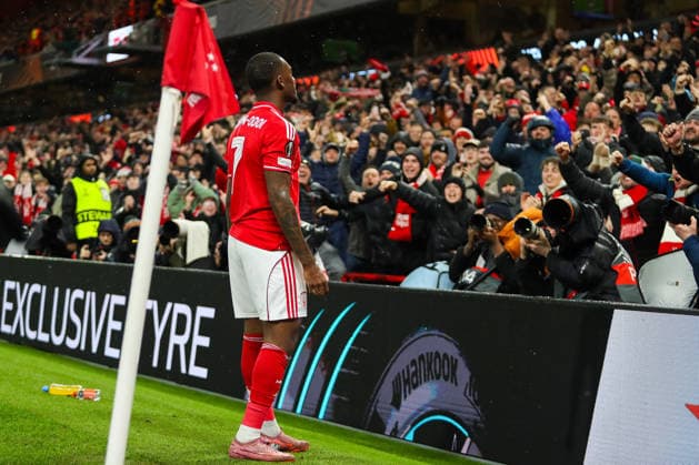 Nottingham Forest v Fenerbahce SK, UEFA Europa League Callum Hudson-Odoi Of Nottingham Forest scores a GOAL 1-2 and celebrates during the Nottingham Forest v Fenerbahce SK UEFA Europa League Play-Offs 2nd Leg match at the City Ground, West Bridgford, England on 26 February 2026 Credit: Lee Keuneke Every Second Media Editorial use only. All images are copyright Every Second Media Limited. No images may be reproduced without prior permission. Copyright: xIMAGO EveryxSecondxMediax ESM-1824-0042 LeexKeunekex xEveryxSecondxMediax