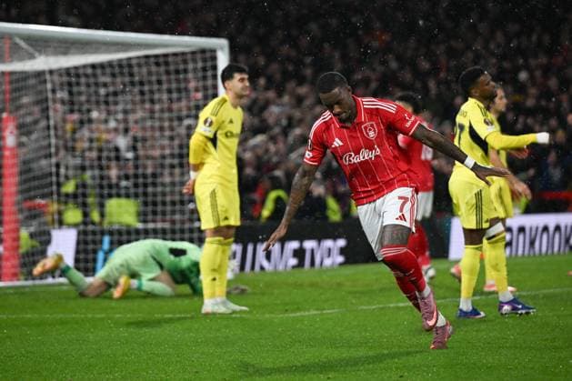 Nottingham Forest v Fenerbahce - UEFA Europa League NOTTINGHAM, UNITED KINGDOM - FEBRUARY 26: Hudson-Odoi (7) of Nottingham Forest celebrates after scoring a goal during UEFA Europa League round of 16 play-off match between Nottingham Forest and Fenerbahce at City Ground Stadium in Nottingham, United Kingdom on February 26, 2026. Rasid Necati Aslim Anadolu Nottingham United Kingdom. Editorial use only. Please get in touch for any other usage.  Copyright: x2026xAnadoluxRasidxNecatixAslimx