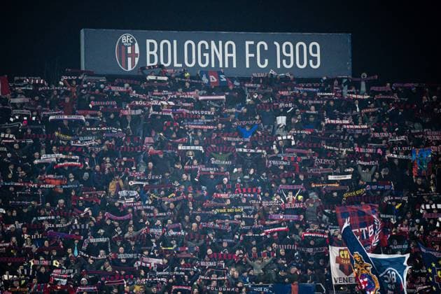 260226 Spectators in the stands ahead of the UEFA Europa League football match between Bologna and Brann on February 26, 2026 in Bologna. Photo: Marius Simensen BILDBYRAN COP 238 MM0058 bbeng bologna brann football fotball fotboll soccer uefa europa league Copyright: MARIUSxSIMENSEN BB260226ZR021