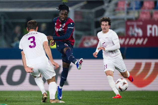 260226 Jonathan Rowe of Bologna during the UEFA Europa League football match between Bologna and Brann on February 26, 2026 in Bologna. Photo: Marius Simensen BILDBYRAN COP 238 MM0058 bbeng bologna brann football fotball fotboll soccer uefa europa league Copyright: MARIUSxSIMENSEN BB260226ZF014