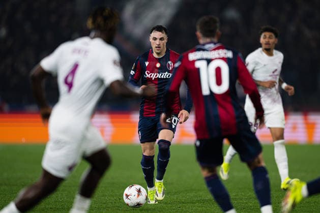 260226 Nadir Zortea of Bologna during the UEFA Europa League football match between Bologna and Brann on February 26, 2026 in Bologna. Photo: Marius Simensen BILDBYRAN COP 238 MM0058 bbeng bologna brann football fotball fotboll soccer uefa europa league Copyright: MARIUSxSIMENSEN BB260226ZP019