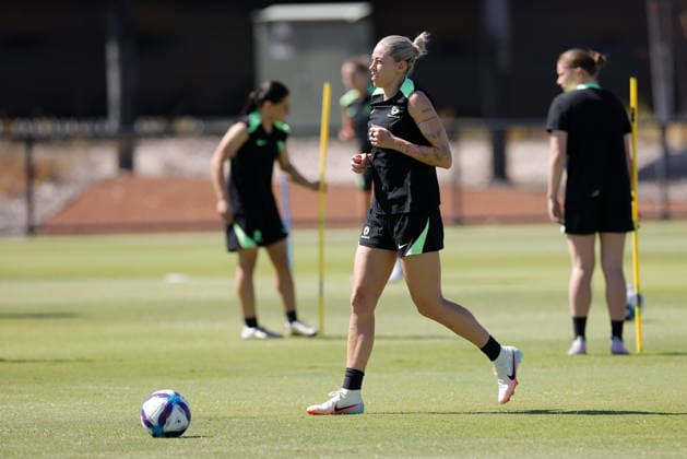 SOCCER MATILDAS TRAINING, Alanna Kennedy of Australia is seen during a Matildas training session at Sam Kerr Football Centre in Perth, Friday, February 27, 2026. ( NO ARCHIVING PERTH WESTERN AUSTRALIA AUSTRALIA  Copyright: xRICHARDxWAINWRIGHTx 20260227126159756170