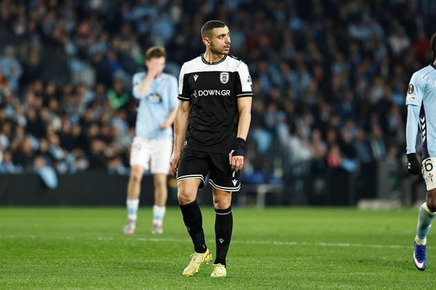 Georgios Giakoumakis (PAOK), FEBRUARY 26, 2026 - Football Soccer : UEFA Europa League KO play-offs 2nd leg match between RC Celta de Vigo - PAOK FC at the Estadio Balaidos in Vigo, Spain. Noxthirdxpartyxsales  aflo_321443972