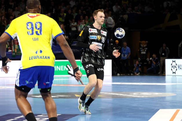 DEU, EHF Champions League, Fuechse Berlin vs.Industria Kielce, 26.02.2026, Max-Schmeling-Halle, Berlin, DEU, EHF Champions League, Fuechse Berlin vs.Industria Kielce, im Bild Mathias Gidsel (Fuechse Berlin 19)