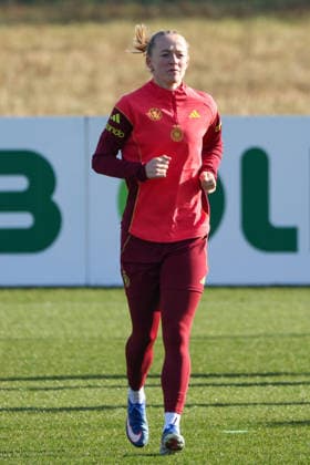 Frankfurt am Main, Deutschland 27. Februar 2026: Vorbereitung auf das Frauen WM-Qualifikationsspiel Deutschland vs. Slovenien - Training Im Bild: Lea Schüller Schueller (Deutschland) beim Training am DFB-Campus in Frankfurt Copyright: HMBxMedia MadeleinexFantini