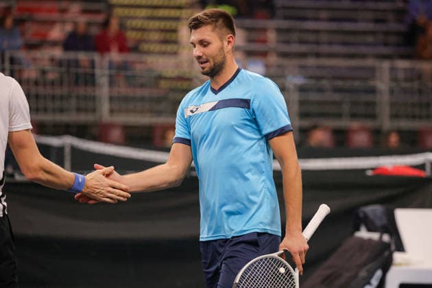 Oleksandr OVCHARENKO (UKR) and Petr NESTEROV (BUL) during Challenger Citta di Lugano, International Tennis match in Lugano, Switzerland, February 26 2026  Copyright: xRobertaxCorradin IPAxSportx xipa-agency.netx xx IPA_72097778 IPA_Agency_IPA72097778