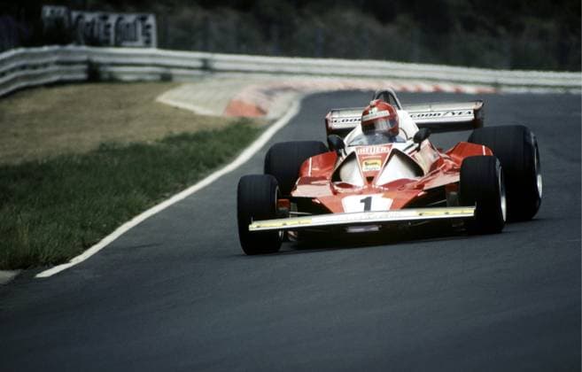 Niki Lauda (AUT) Ferrari 312T2 suffered a fiery accident on the second lap of the original race at Bergwerk which inflicted life-threatening burns..German Grand Prix, Rd 10, Nurburgring, 1 August 1976..BEST IMAGE Copyright: xSuttonxMotorsportsx
