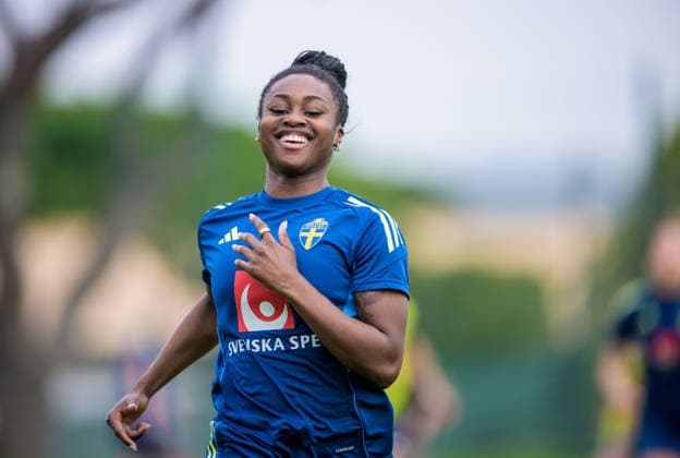 260227 Monica Jusu Bah during a training session with the women s national football team of Sweden on February 27, 2026 in Albuferia. Photo: Ludvig Thunman BILDBYRAN kod LT LT0776 fotboll football soccer fotball vm-kval kval fifa womens world cup qualifier qualifier träning practice training sverige sweden dam bbeng sverige sweden Copyright: LUDVIGxTHUNMAN BB260227LT016