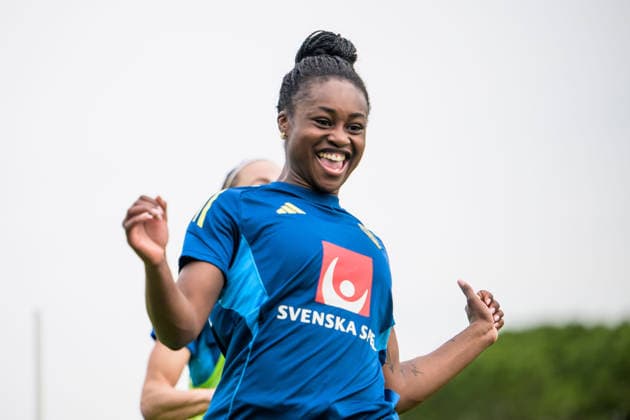 260227 Monica Jusu Bah during a training session with the women s national football team of Sweden on February 27, 2026 in Albuferia. Photo: Ludvig Thunman BILDBYRAN kod LT LT0776 fotboll football soccer fotball vm-kval kval fifa womens world cup qualifier qualifier träning practice training sverige sweden dam bbeng sverige sweden Copyright: LUDVIGxTHUNMAN BB260227LT028