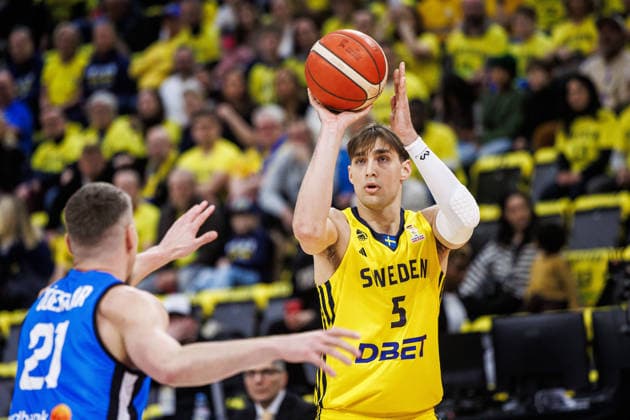 260227 Wilhelm Falk of Sweden during the FIBA World Cup Qualifier game between Sweden and Estonia on February 27, 2026 in Stockholm. Photo: Kenta Jönsson BILDBYRAN COP 210 KJ0314 basket basketball vm-kval kval fiba world cup qualifiers sverige estland sweden estonia bbeng Copyright: KENTAxJÖNSSON BB260227KJ021