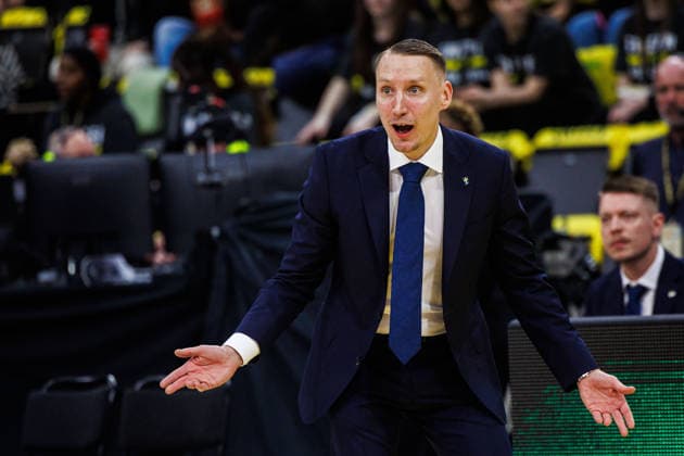 260227 Coach Mikko Riipinen of Sweden during the FIBA World Cup Qualifier game between Sweden and Estonia on February 27, 2026 in Stockholm. Photo: Kenta Jönsson BILDBYRAN COP 210 KJ0314 basket basketball vm-kval kval fiba world cup qualifiers sverige estland sweden estonia bbeng Copyright: KENTAxJÖNSSON BB260227KJ027