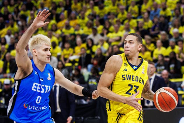 260227 Pierre Hampton of Sweden during the FIBA World Cup Qualifier game between Sweden and Estonia on February 27, 2026 in Stockholm. Photo: Kenta Jönsson BILDBYRAN COP 210 KJ0314 basket basketball vm-kval kval fiba world cup qualifiers sverige estland sweden estonia bbeng Copyright: KENTAxJÖNSSON BB260227KJ029