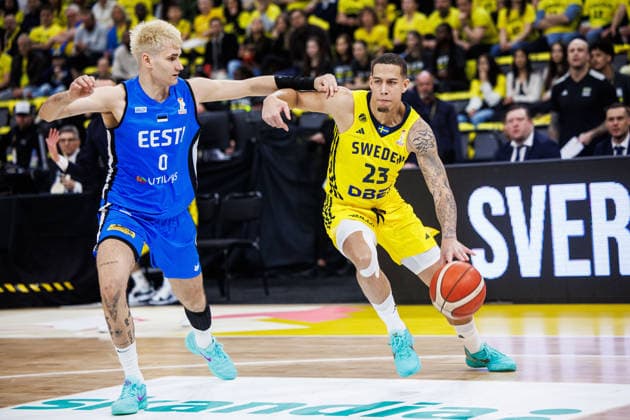 260227 Pierre Hampton of Sweden during the FIBA World Cup Qualifier game between Sweden and Estonia on February 27, 2026 in Stockholm. Photo: Kenta Jönsson BILDBYRAN COP 210 KJ0314 basket basketball vm-kval kval fiba world cup qualifiers sverige estland sweden estonia bbeng Copyright: KENTAxJÖNSSON BB260227KJ030