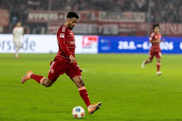 2. Fußball Bundesliga: Fortuna Düsseldorf - VfL Bochum; 27.02.2026 Emmanuel Iyoha (Fortuna Düsseldorf, 19) 2. Fußball Bundesliga: Fortuna Düsseldorf - VfL Bochum; Merkur Spiel-Arena, Düsseldorf; 27.02.2026 DFL regulations prohibit any use of photographs as image sequences and or quasi video.