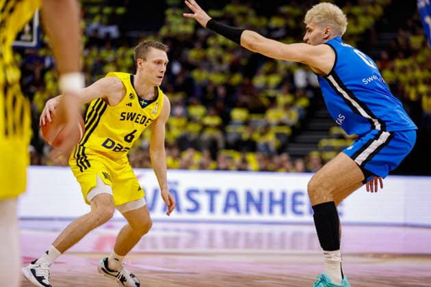 Sweden s Tobias Borg with the ball during the FIBA World European Cup Qualifier game between Sweden and Estonia, first round - group H, at Avicii Arena in Stockholm, Sweden 27 February 2026. STOCKHOLM SWEDEN x1081x