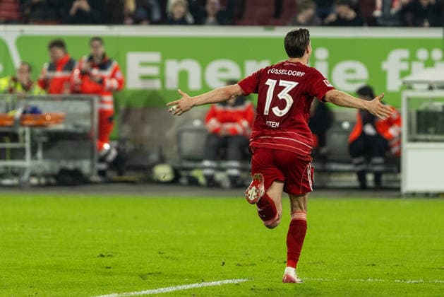 2. Fußball Bundesliga: Fortuna Düsseldorf - VfL Bochum; 27.02.2026 Fortuna Düsseldorf bejubelt das Tor, 1:0 durch Cedric Itten (Fortuna Düsseldorf, 13) 2. Fußball Bundesliga: Fortuna Düsseldorf - VfL Bochum; Merkur Spiel-Arena, Düsseldorf; 27.02.2026 DFL regulations prohibit any use of photographs as image sequences and or quasi video.