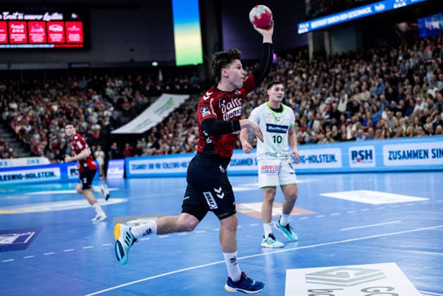 DAIKIN HBL: SG Flensburg-Handewitt vs HSG Wetzlar; 27.02.26 Aksel Horgen (Nr.27, SG Flensburg-Handewitt) im Angriff DAIKIN HBL: SG Flensburg-Handewitt vs HSG Wetzlar, GP JOULE Arena am 27.02.26 Copyright: xBEAUTIFULxSPORTS MarioxM.xKobergx