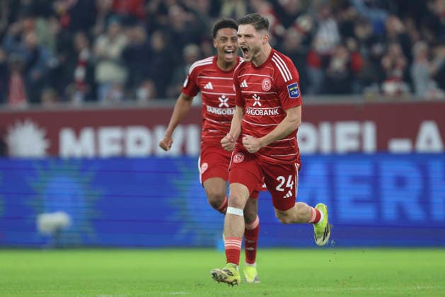 Florent Muslija (Fortuna Düsseldorf) Torjubel, jubelt nach seinem Treffer zum 2:0 waehrend des Spiels der 2. Bundesliga zwischen Fortuna Düsseldorf und VfL Bochum, Merkur Spiel-Arena am 27. February 2026 in Düsseldorf, Deutschland. (Foto von Oliver Kaelke DeFodi Images) +++ Florent Muslija (Fortuna Düsseldorf) celebrates after scoring his team s second goal during the 2. Bundesliga match between Fortuna Düsseldorf and VfL Bochum at Merkur Spiel-Arena on February 27, 2026 in Düsseldorf, Germany. (Photo by Oliver Kaelke DeFodi Images) (Photo by Oliver Kaelke DeFodi Images) -