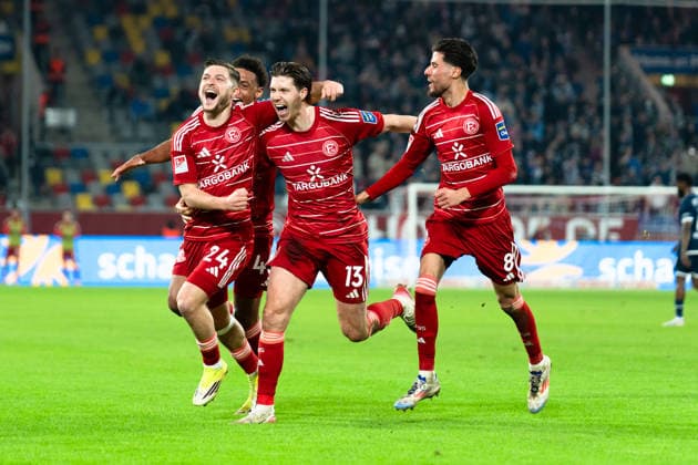 Deutschland: 2. Bundesliga 2025 2026 Fortuna Düsseldorf vs. VfL Bochum 24. Spieltag 27.02.2026 Merkur Spiel-Arena (Nordrhein-Westfalen) Tor zum 2:0 durch Florent Muslija (Fortuna Düsseldorf, 24) Jubel Freude Emotionen Torjubel Cedric Itten (Fortuna Düsseldorf, 13) Anouar El Azzouzi (Fortuna Düsseldorf, 8)