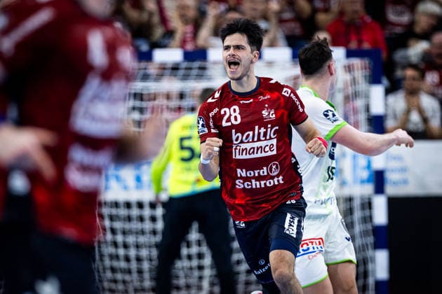 DAIKIN HBL: SG Flensburg-Handewitt vs HSG Wetzlar; 27.02.26 Jubel Torjubel bei Patrick Volz (Nr.28, SG Flensburg-Handewitt) DAIKIN HBL: SG Flensburg-Handewitt vs HSG Wetzlar, GP JOULE Arena am 27.02.26 Copyright: xBEAUTIFULxSPORTS MarioxM.xKobergx