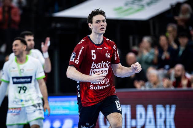 DAIKIN HBL: SG Flensburg-Handewitt vs HSG Wetzlar; 27.02.26 Jubel Torjubel bei Niclas Kirkelokke (Nr.05, SG Flensburg-Handewitt) DAIKIN HBL: SG Flensburg-Handewitt vs HSG Wetzlar, GP JOULE Arena am 27.02.26 Copyright: xBEAUTIFULxSPORTS MarioxM.xKobergx