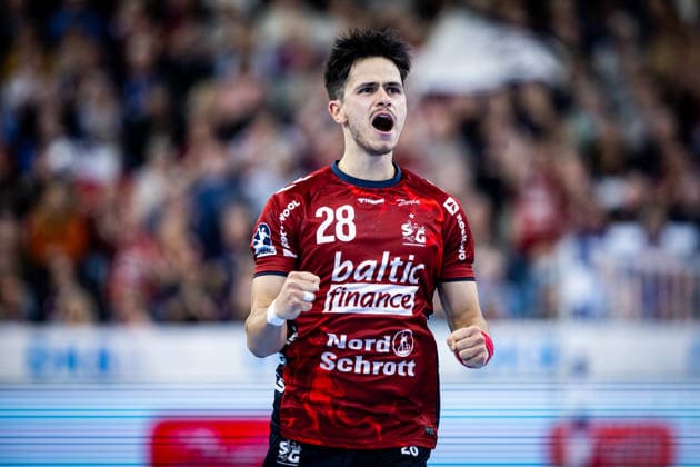 DAIKIN HBL: SG Flensburg-Handewitt vs HSG Wetzlar; 27.02.26 Jubel Torjubel bei Patrick Volz (Nr.28, SG Flensburg-Handewitt) DAIKIN HBL: SG Flensburg-Handewitt vs HSG Wetzlar, GP JOULE Arena am 27.02.26 Copyright: xBEAUTIFULxSPORTS MarioxM.xKobergx