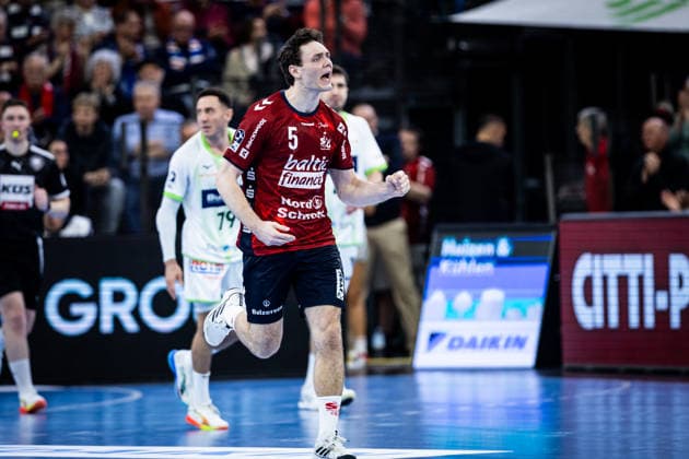 DAIKIN HBL: SG Flensburg-Handewitt vs HSG Wetzlar; 27.02.26 Jubel Torjubel bei Niclas Kirkelokke (Nr.05, SG Flensburg-Handewitt) DAIKIN HBL: SG Flensburg-Handewitt vs HSG Wetzlar, GP JOULE Arena am 27.02.26 Copyright: xBEAUTIFULxSPORTS MarioxM.xKobergx