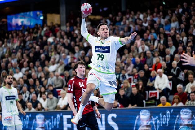 DAIKIN HBL: SG Flensburg-Handewitt vs HSG Wetzlar; 27.02.26 Ahmed Nafea (Nr.79, HSG Wetzlar) im Angriff DAIKIN HBL: SG Flensburg-Handewitt vs HSG Wetzlar, GP JOULE Arena am 27.02.26 Copyright: xBEAUTIFULxSPORTS MarioxM.xKobergx