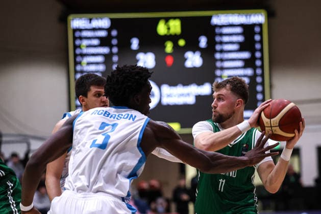 REPRO FREE *PRESS RELEASE NO REPRODUCTION FEE* EDITORIAL USE ONLY FIBA EuroBasket 2029 Pre-Qualifier, National Basketball Arena, Dublin 27 2 2026 Ireland vs Azerbaijan Ireland s Sean Flood Sean Flood 27 2 2026  Copyright: x INPHO BenxBradyx BB3_9227