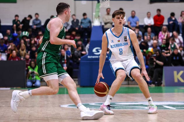 REPRO FREE *PRESS RELEASE NO REPRODUCTION FEE* EDITORIAL USE ONLY FIBA EuroBasket 2029 Pre-Qualifier, National Basketball Arena, Dublin 27 2 2026 Ireland vs Azerbaijan Ireland s CJ Fulton and Azerbaijan s Ulas Turgut CJ Fulton and Ulas Turgut 27 2 2026  Copyright: x INPHO BenxBradyx BB3_9453