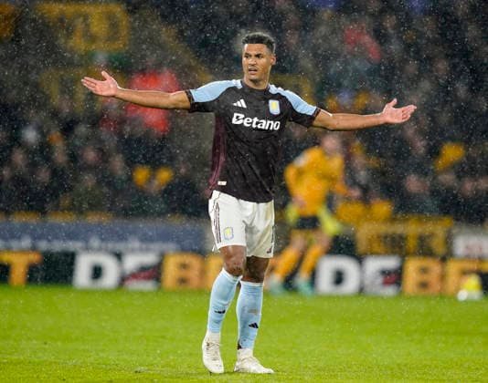 Wolverhampton, England, 27th February 2026. Ollie Watkins of Aston Villa raises concerns during the Wolverhampton Wanderers vs Aston Villa Premier League match at Molineux, Wolverhampton. Picture credit should read: Andrew Yates Sportimage EDITORIAL USE ONLY. No use with unauthorised audio, video, data, fixture lists, club league logos or live services. Online in-match use limited to 120 images, no video emulation. No use in betting, games or single club league player publications. SPI_023_AY_Wolves_Villa SPI-4564-0023