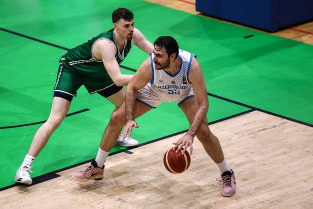 REPRO FREE *PRESS RELEASE NO REPRODUCTION FEE* EDITORIAL USE ONLY FIBA EuroBasket 2029 Pre-Qualifier, National Basketball Arena, Dublin 27 2 2026 Ireland vs Azerbaijan Azerbaijan s Saadettin Donat and Ireland s Neal Quinn Saadettin Donat and Neal Quinn 27 2 2026  Copyright: x INPHO BenxBradyx BB3_0154
