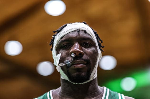 REPRO FREE *PRESS RELEASE NO REPRODUCTION FEE* EDITORIAL USE ONLY FIBA EuroBasket 2029 Pre-Qualifier, National Basketball Arena, Dublin 27 2 2026 Ireland vs Azerbaijan Ireland s Samuel Alajiki dejected after the match Samuel Alajiki dejected after the match 27 2 2026  Copyright: x INPHO BenxBradyx BB3_2213