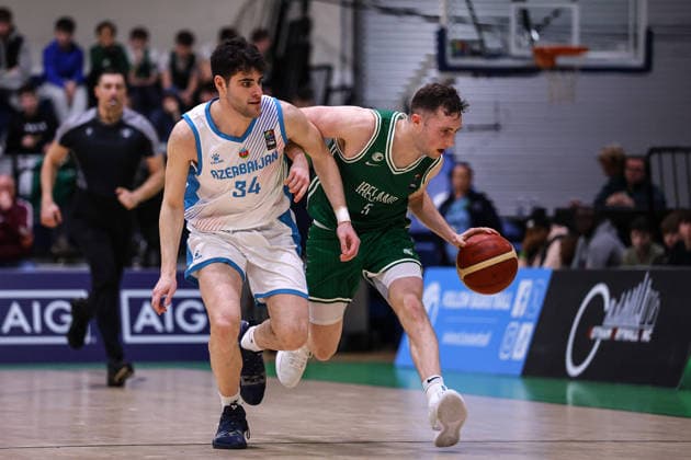REPRO FREE *PRESS RELEASE NO REPRODUCTION FEE* EDITORIAL USE ONLY FIBA EuroBasket 2029 Pre-Qualifier, National Basketball Arena, Dublin 27 2 2026 Ireland vs Azerbaijan Ireland s CJ Fulton is fouled by Azerbaijan s Derin Berkoz CJ Fulton is fouled by Derin Berkoz 27 2 2026  Copyright: x INPHO BenxBradyx BB3_1090