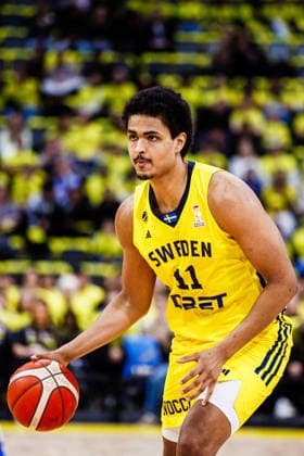 260227 Kenny Pohto of Sweden during the FIBA World Cup Qualifier game between Sweden and Estonia on February 27, 2026 in Stockholm. Photo: Kenta Jönsson BILDBYRAN COP 210 KJ0314 basket basketball vm-kval kval fiba world cup qualifiers sverige estland sweden estonia bbeng Copyright: KENTAxJÖNSSON BB260227KJ120