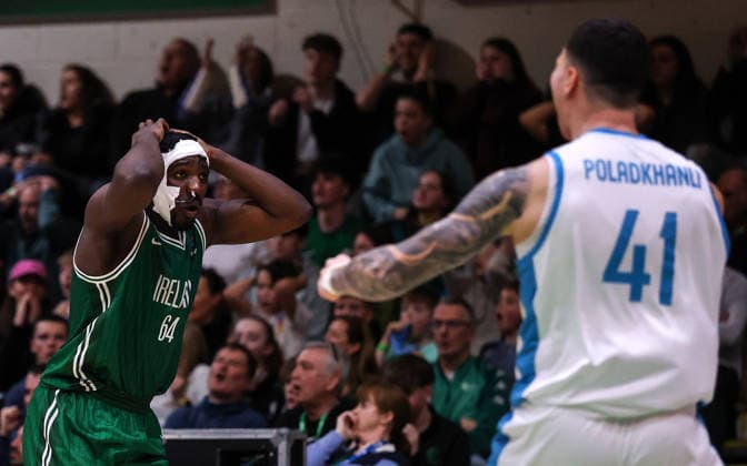 REPRO FREE *PRESS RELEASE NO REPRODUCTION FEE* EDITORIAL USE ONLY FIBA EuroBasket 2029 Pre-Qualifier, National Basketball Arena, Dublin 27 2 2026 Ireland vs Azerbaijan Ireland s Samuel Alajiki reacts Samuel Alajiki reacts 27 2 2026  Copyright: x INPHO BenxBradyx BB3_2152