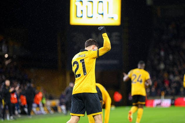 Rodrigo Gomes (21 Wolves) celebrates scoring the second goal during the Premier League football match between Wolverhampton Wanderers and Aston Villa at Molineux stadium in Wolverhampton, England Copyright: xNataliexMincher SPPx Sportspressphoto_SPR98256