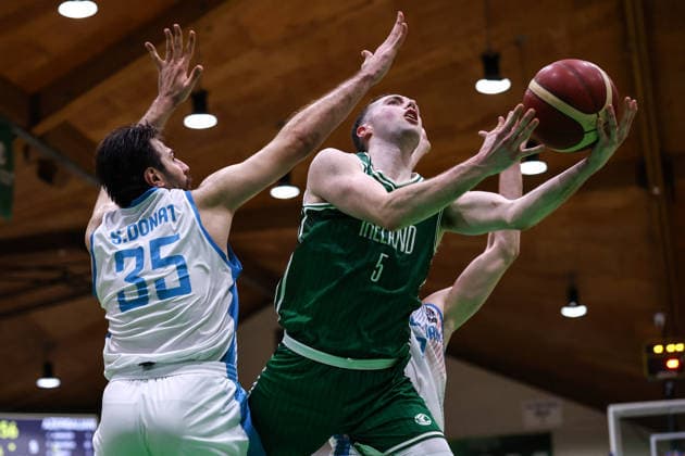 REPRO FREE *PRESS RELEASE NO REPRODUCTION FEE* EDITORIAL USE ONLY FIBA EuroBasket 2029 Pre-Qualifier, National Basketball Arena, Dublin 27 2 2026 Ireland vs Azerbaijan Ireland™s CJ Fulton with Saadettin Donat of Azerbaijan CJ Fulton with Saadettin Donat 27 2 2026  Copyright: x INPHO BenxBradyx BB3_1399