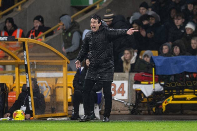 27th February 2026; Molineux Stadium, Wolverhampton, West Midlands, England; Premier League Football, Wolverhampton Wanderers versus Aston Villa; Aston Villa Manager Unai Emery gesticulates wildly on the touchline after a decision does not go his way  GodfreyxPitt Content restricted for UK based newspaper
