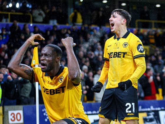 Rodrigo Gomes (21 Wolves) celebrates scoring the second goal during the Premier League football match between Wolverhampton Wanderers and Aston Villa at Molineux stadium in Wolverhampton, England Copyright: xNataliexMincher SPPx Sportspressphoto_SPR98323