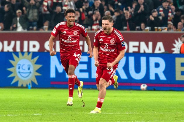 Deutschland: 2. Bundesliga 2025 2026 Fortuna Düsseldorf vs. VfL Bochum 24. Spieltag 27.02.2026 Merkur Spiel-Arena (Nordrhein-Westfalen) Tor zum 2:0 durch Florent Muslija (Fortuna Düsseldorf, 24) Jubel Freude Emotionen Torjubel