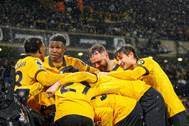 Joao Gomes (8 Wolves) celebrates scoring the first goal for Wolves during the Premier League football match between Wolverhampton Wanderers and Aston Villa at Molineux stadium in Wolverhampton, England Copyright: xNataliexMincher SPPx Sportspressphoto_SPR98356