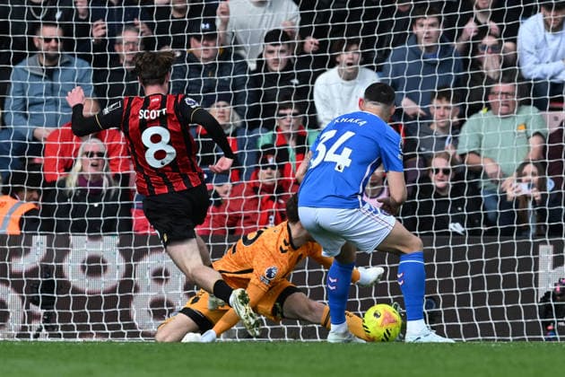 Bournemouth v Sunderland, Premier League Robin Roefs (22) of Sunderland makes a save from a shot at goal by Alex Scott (8) of AFC Bournemouth during the Premier League match between Bournemouth and Sunderland at the Vitality Stadium, Bournemouth, UK on 28 February 2026. Bournemouth Vitality Stadium Dorset UK Editorial use only DataCo restrictions apply See www.football-dataco.com , Copyright: xGrahamxHuntx PSI-23826-0050