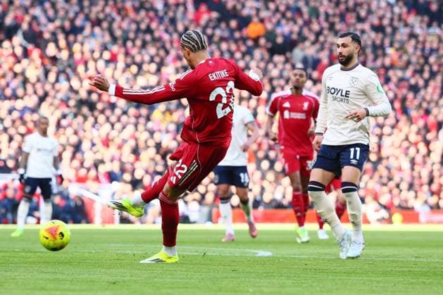 Hugo Ekitike of Liverpool scores to make it 1-0 and celebrates Liverpool v West Ham United, Premier League, Football, Anfield, Liverpool, UK - 28 Feb 2026Liverpool Anfield United Kingdom EDITORIAL USE ONLY No use with unauthorised audio, video, data, fixture lists, club league logos or live services. Online in-match use limited to 120 images, no video emulation. No use in betting, games or single club league player publications. Copyright: xPaulxCurrie Shutterstockx 16708425ai