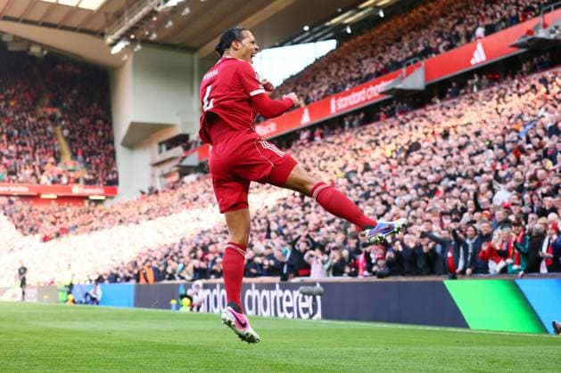 Virgil van Dijk of Liverpool scores to make it 2-0 and celebrates Liverpool v West Ham United, Premier League, Football, Anfield, Liverpool, UK - 28 Feb 2026Liverpool Anfield United Kingdom EDITORIAL USE ONLY No use with unauthorised audio, video, data, fixture lists, club league logos or live services. Online in-match use limited to 120 images, no video emulation. No use in betting, games or single club league player publications. Copyright: xPaulxCurrie Shutterstockx 16708425bw