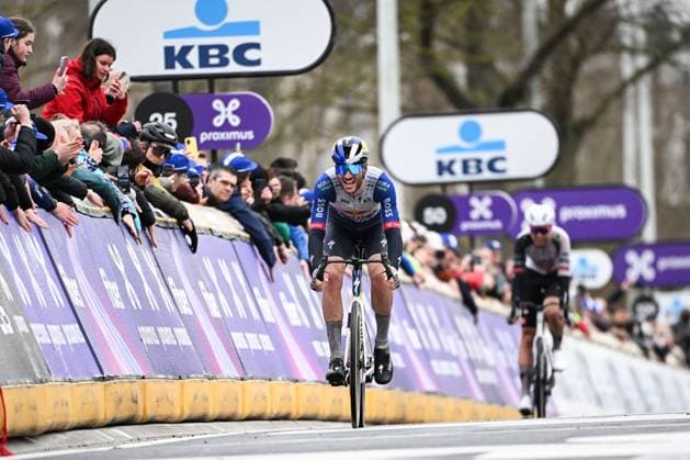 Dutch Tim Van Dijke of Red Bull-BORA-hansgrohe pictured finishing the 81st edition of the men s one-day cycling race Omloop Het Nieuwsblad (UCI World Tour), the opening race of the Flemish one-day classics season, 207,6 km from Gent to Ninove, Saturday 28 February 2026. MAARTENxSTRAETEMANS  x165953363x
