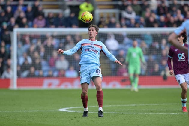 28th February 2026; Turf Moor, Burnley, Lancashire, England; Premier League Football, Burnley versus Brentford; Yehor Yarmolyuk of Brentford controls the ball  LeexDurkin Content restricted for UK based newspaper