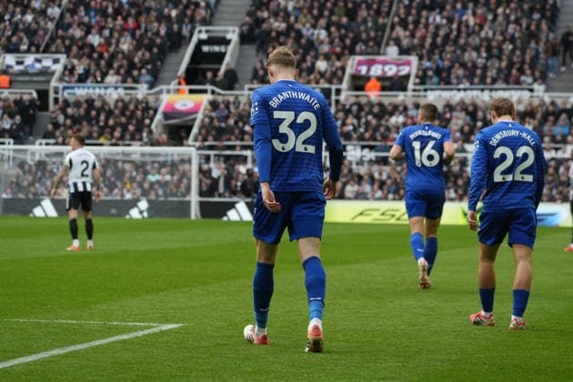 28th February 2026; St James Park, Newcastle, England; Premier League Football, Newcastle United versus Everton; Jarrad Branthwaite of Everton walks back to his half of the pitch after scoring in the 19th minute  AlecxBrown Content restricted for UK based newspaper